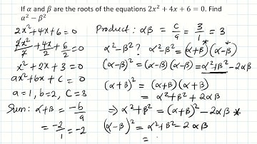 If 𝛼 and 𝛽 are the roots of the equations 2𝑥^2+4𝑥+6=0. Find 𝛼^2−𝛽^2 #quadraticequation #subscribe