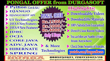 PONGAL OFFER from DURGASOFT: Course Videos Starts@1500,2000,4000.For 3 Days !!!