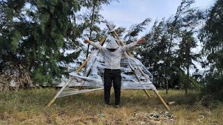 Building an Amazing Shelter Over with Plastic Wrap. RELAXING CAMP/ BUSHCRAFT TENT/SURVIVAL