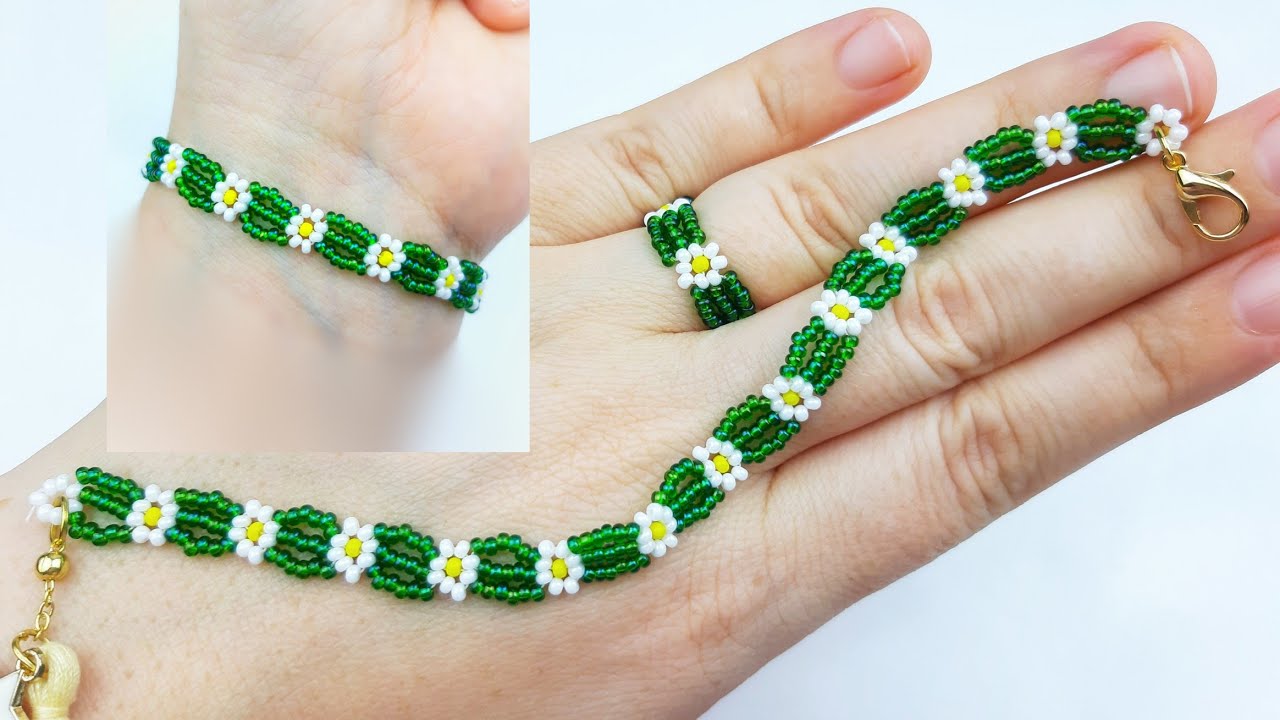 Kolay Papatya Bileklik Yapımı.Daisy Wedding Bracelet Making. Beading Tutorial. Bridal Daisies.