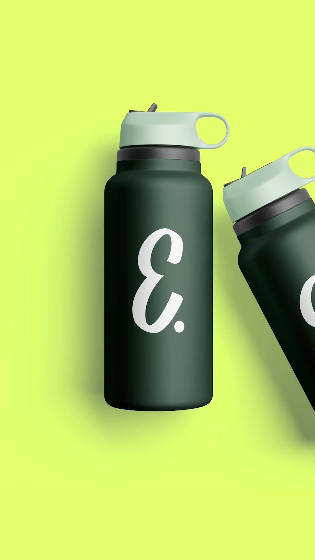 Green branded bottles against a vivid yellow background
