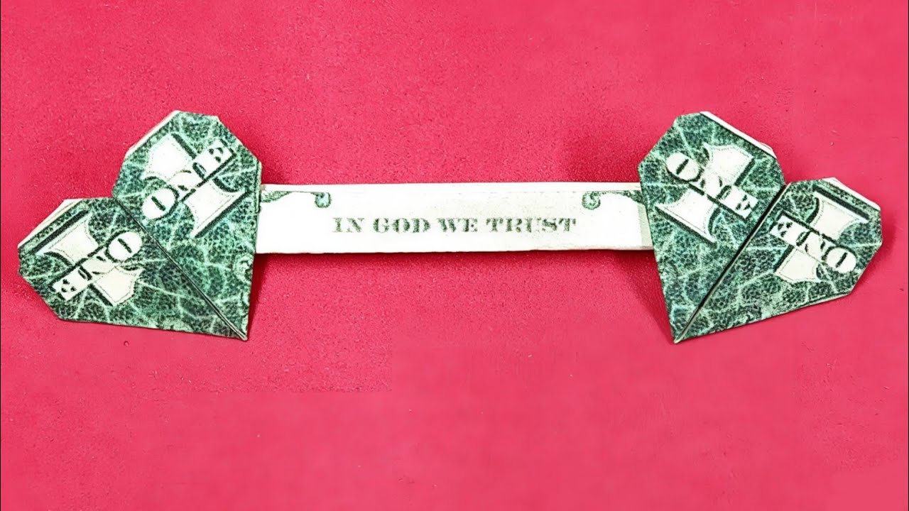 Dollar Origami Double Heart - IN GOD WE TRUST | Money Origami