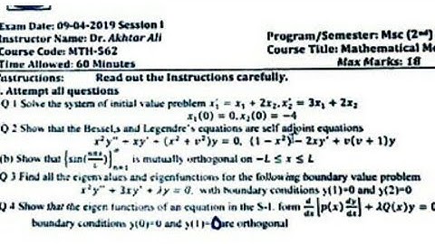 Gcuf past paper solution of Mathematical methods of Bs math 6 semester