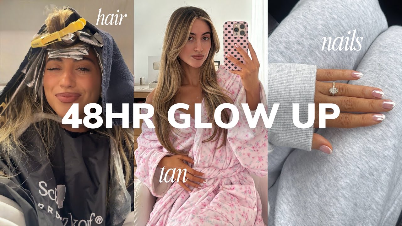48HR GLOW UP getting my hair done, nails, self tan & new clothes - YouTube