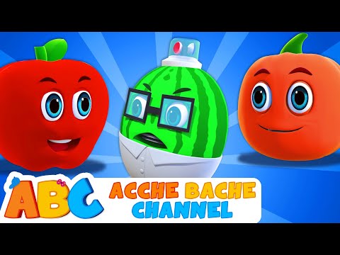 ABC Hindi | Learn Fruits with Five Cute Fruits in हिंदी | Hindi Nursery Rhymes | Acche Bache Channel