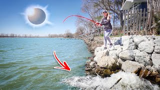 SOLAR ECLIPSE Fishing At The UNDERGROUND SPILLWAY!!! (Crazy Bite Or A Scam?)