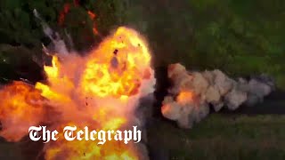 Russian tank in Ukraine explodes after catastrophic ammo detonation