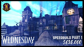 Building NEVERMORE ACADEMY HIGH SCHOOL on Bloxburg | wednesday addams | speedbuild PART 1 Building NEVERMORE ACADEMY HIGH SCHOOL on Bloxburg | wednesday addams | speedbuild PART 1