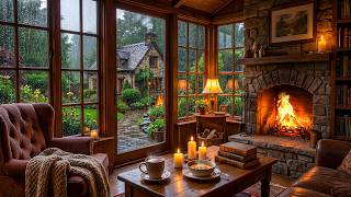 Cozy Cabin Rain Sounds 🌧️ Gentle Jazz Piano & Crackling Fireplace for Work & Study
