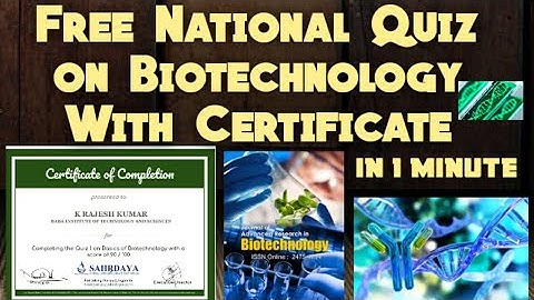 Free National Level Quiz on Bio-technology with Certificate in 1 minute|free quiz|Science|Biology