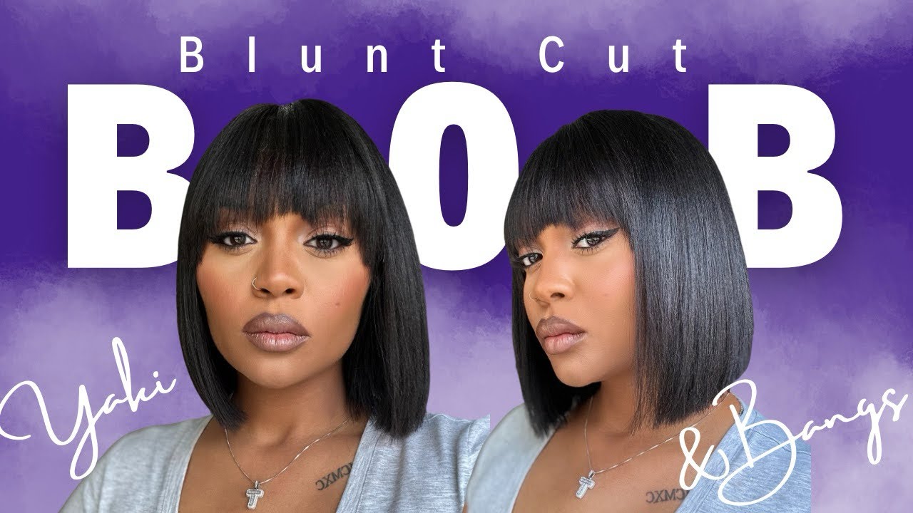 Парик боб с челкой | Прямые человеческие волосы яки длиной 10 дюймов | Минималистичный парик без ...