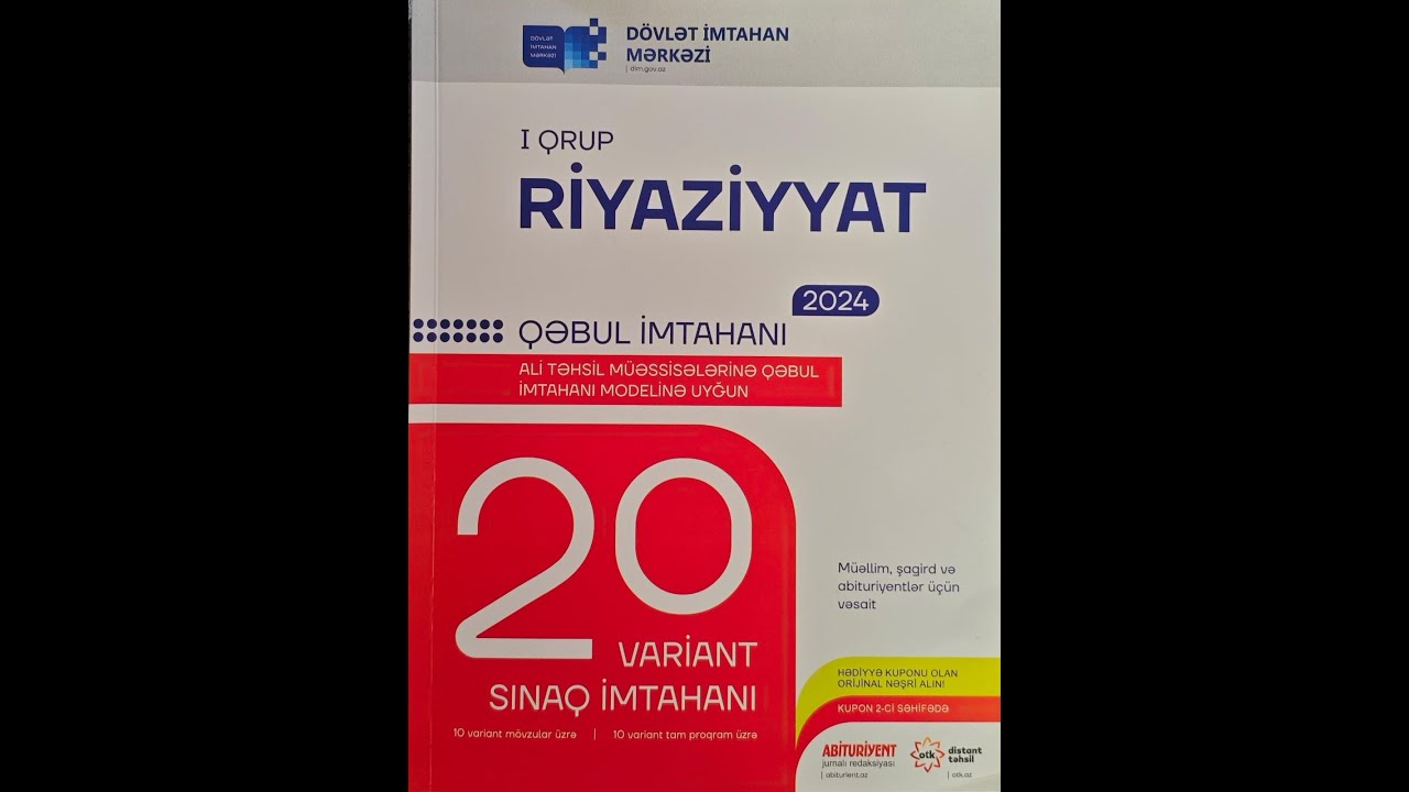 DİM  Riyaziyyat 20 sınaq. l qrup (blok) Sınaq 16 (ümumi sınaq)