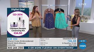 Sheryl Crow Embroidered Mock Neck Blouse