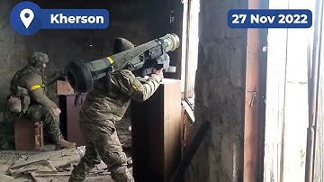 Ukrainian soldiers use FGM-148 Javelin to attack Russian vehicle in Antonovka 🇷🇺🏹🇺🇦
