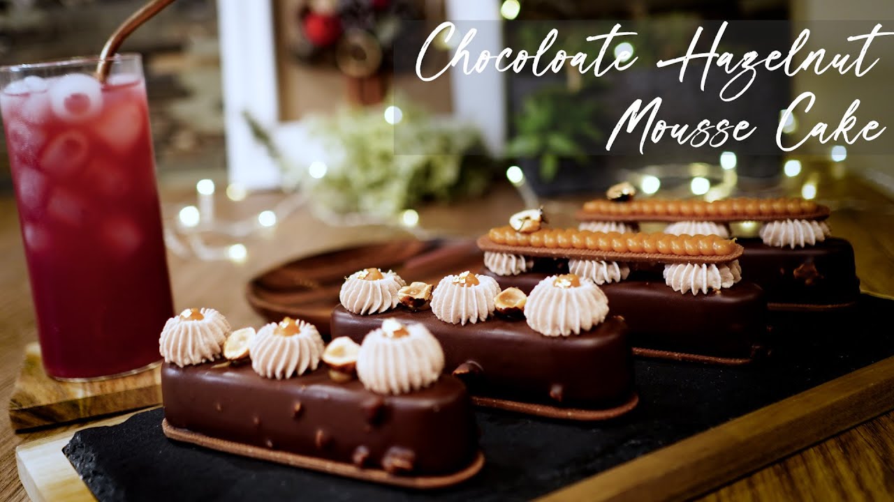 这么多层次的榛子焦糖巧克力慕斯，该有多美味！Hazelnut & Chocolate & Caramel Mousse Cake, just too good to be true~