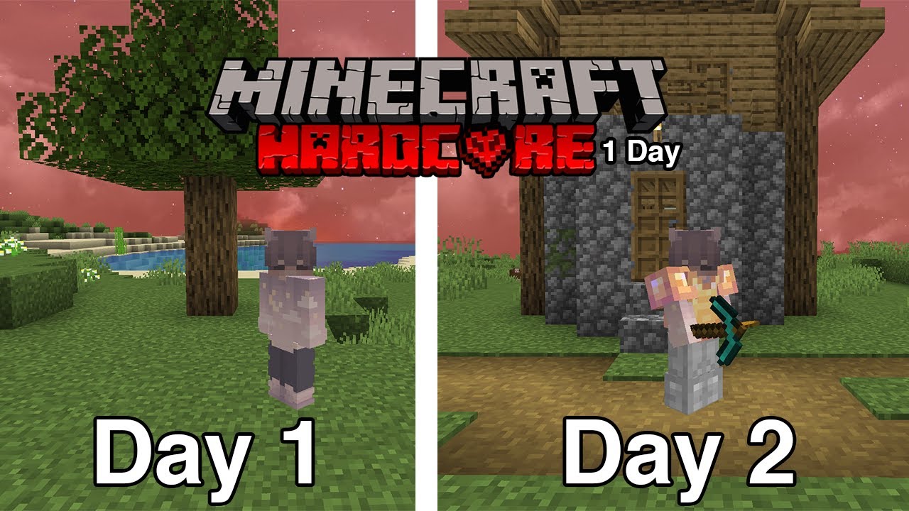 I SURVIVED 1 WHOLE day in Minecraft Hardcore and here's what happened ...