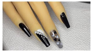 Amazing Beaded Black and White Set of Nails