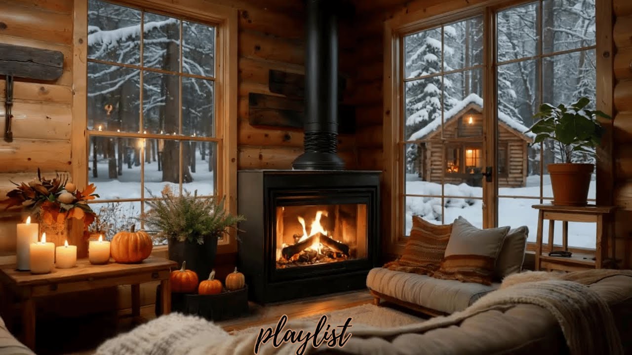 Relaxing Winter Jazz Piano ☕🔥 Cozy Coffee Shop & Fireplace Ambience for Focus