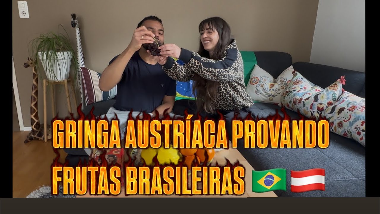 GRINGA AUSTRÍACA PROVANDO FRUTAS BRASILEIRAS E REAGINDO AOS NOMES😂 #brasil #vlog #viral 