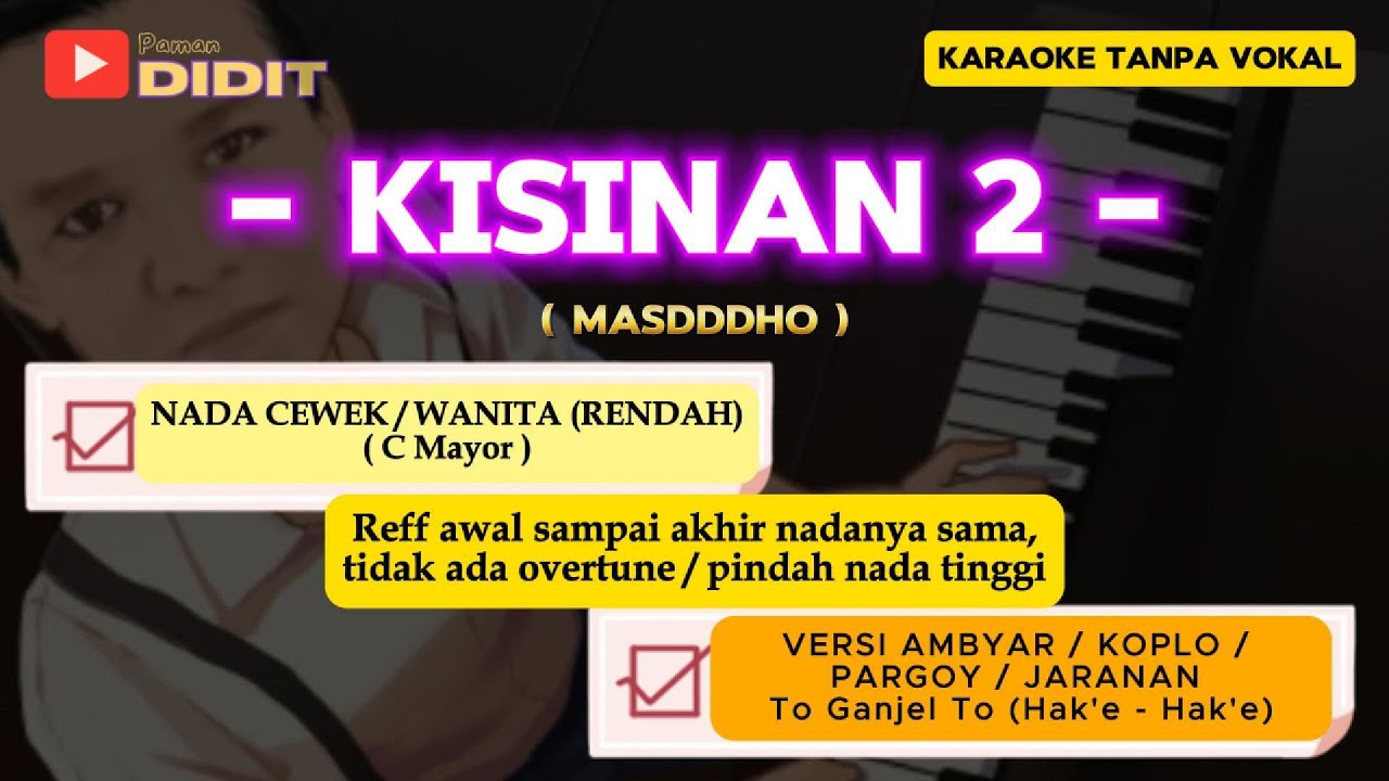 KISINAN 2 - Karaoke nada WANITA / CEWEK Rendah (C) Versi AMBYAR/ PARGOY/ KOPLO/ JARANAN GANJEL TO.