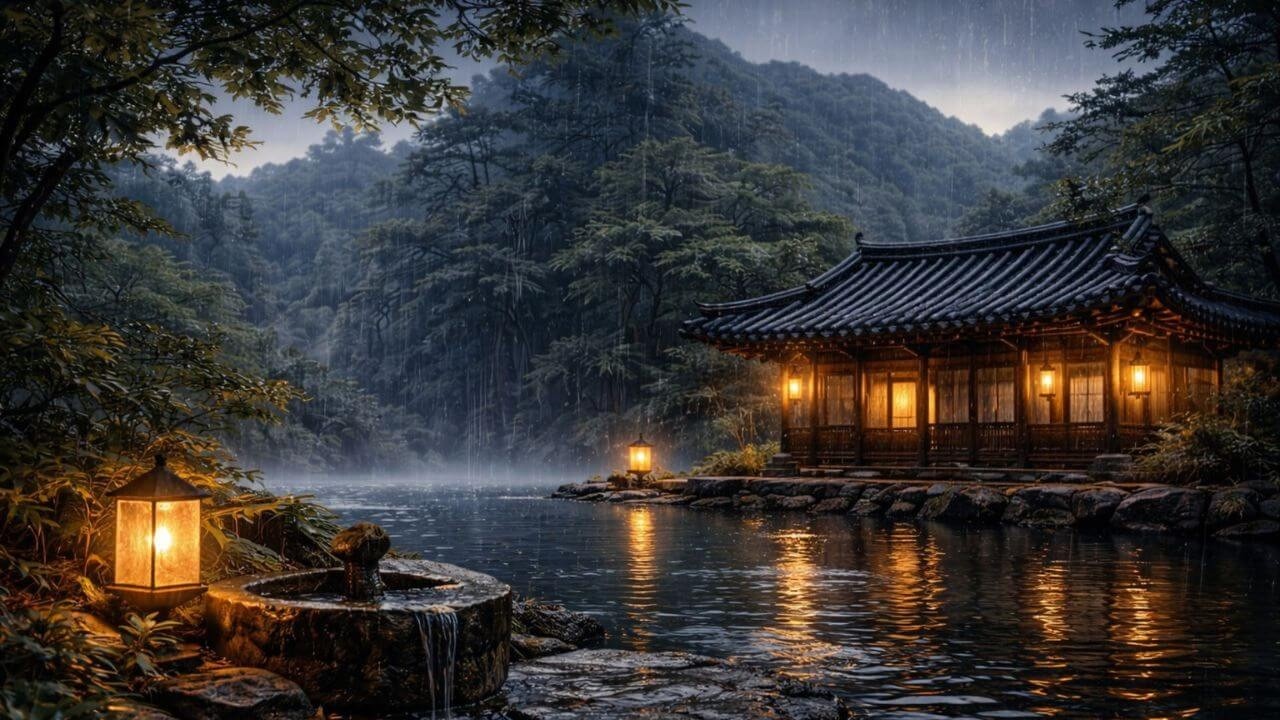 Rain for Sleep | Hanok Lakeside Rain & Forest Mist (8 Hours)