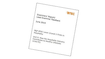 BTEC Level 2 Firsts (NQF) in Hospitality: Feedback on June 2015 external assessment Unit 9