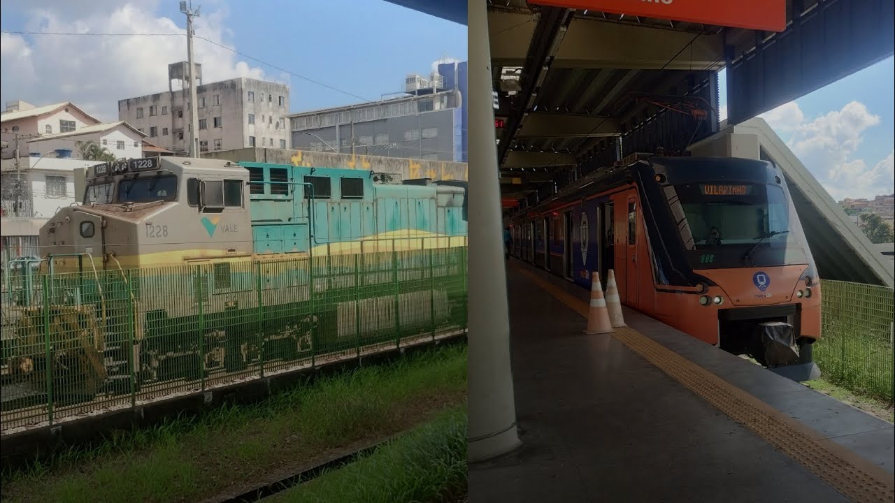 Movimentação de trens e metrô em Belo Horizonte/Contagem MG. Manobras no pátio Eldorado