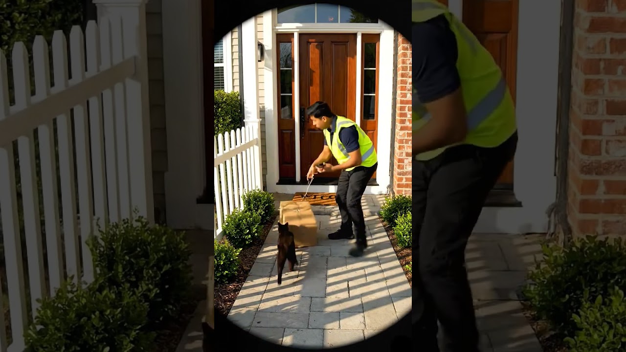 Doorbell cam caught it all 😭 a black cat stole an Amazon package! 🐈📦 