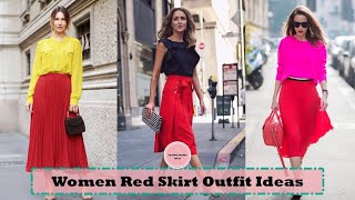 Women Red Skirt Outfit Ideas | How To Style Red Skirt Outfits | Red Skirt Outfits