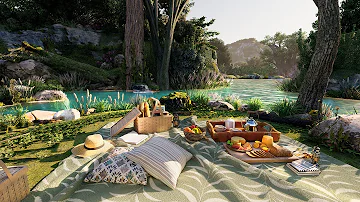 Summer Day Ambience 🌿🌞 Relaxing Lakeside Picnic On A Beautiful Sunny Day With Calming Nature Sounds.