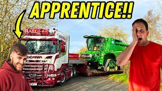 MOVING A HUGE COMBINE WITH 21 YEAR OLD APPRENTICE | #truckertim