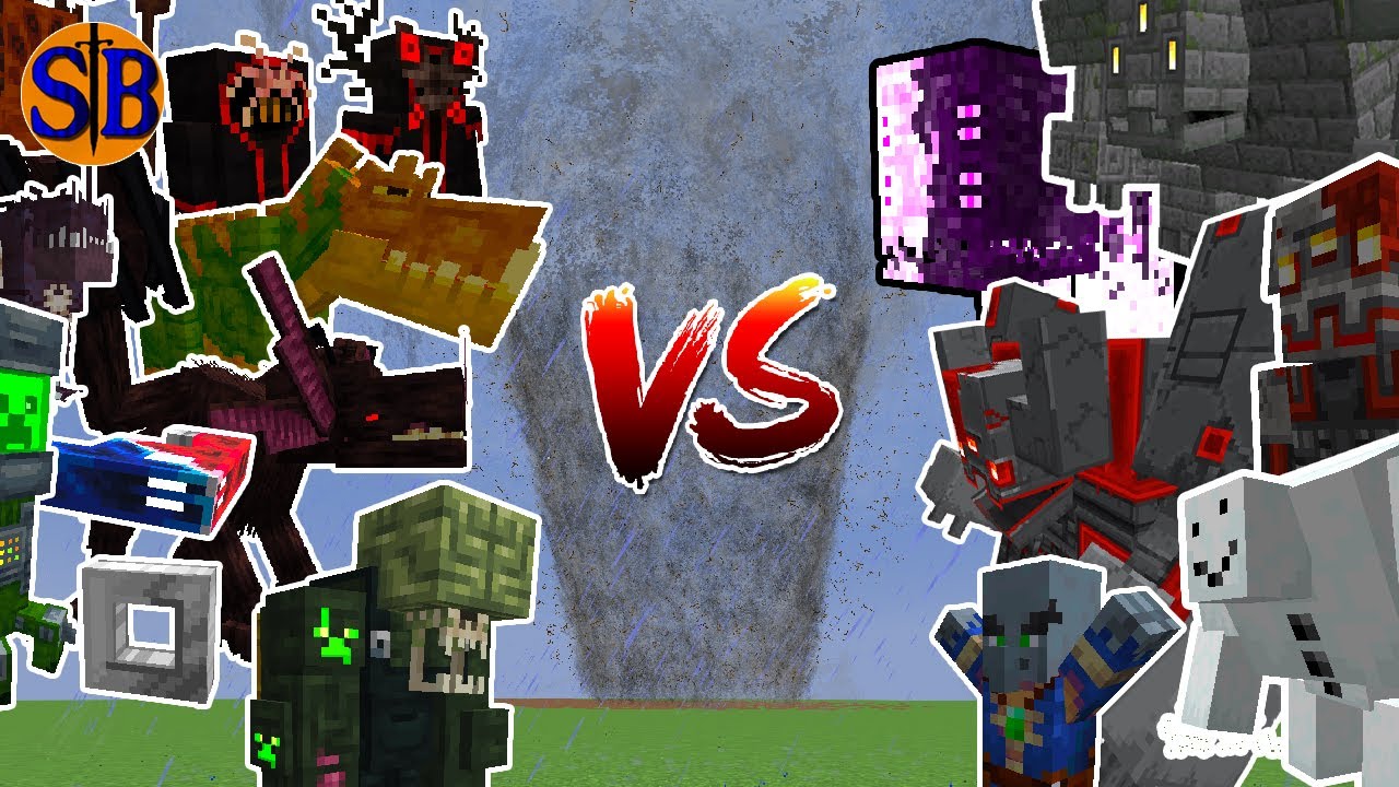 Alex's Cave vs Crimson Steve's More Mobs in a Tornado | Minecraft Mob ...