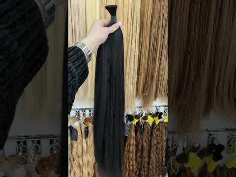 Натуральне волосся для нарощування у зрізі 80 см, 50 г, # 1А Чорний (Насичений чорний), видео 1