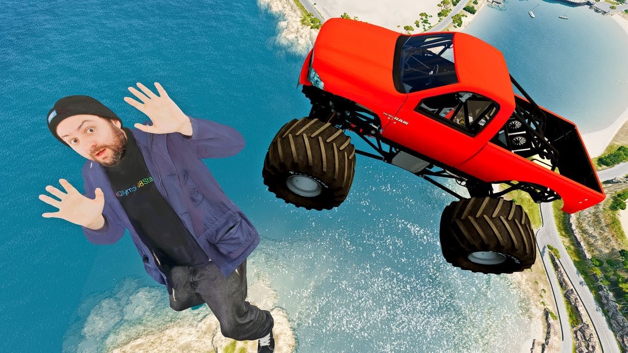 BeamNG Drive Cars and Trucks Crashing on Giant Ramp and Cliff Car Jumps