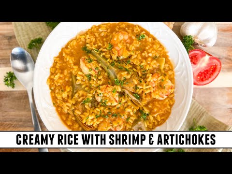 Creamy rice with shrimp and artichokes, from the video