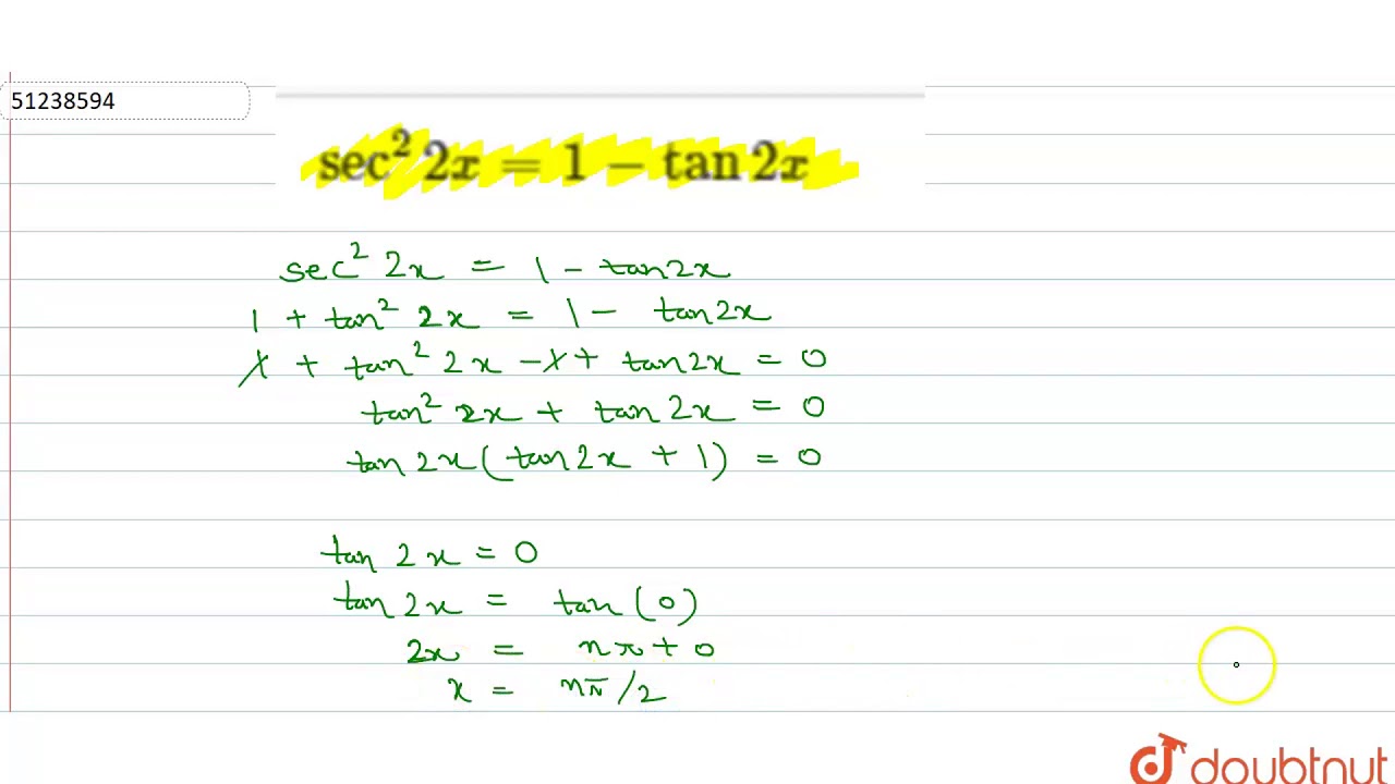 Sec 2 2x 1 Tan2x Youtube Sec 2 2x 1 Tan2x Youtube