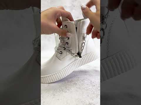 Дитяче демосизонне взуття для дівчаток, черевики, білі хайтопи утеплені на липучці. РОЗМІР: 33-37, видео 1