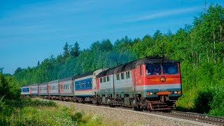 ТГ16-052 с поездом №001 &quot;Сахалин&quot; Ю-Сахалинск - Ноглики. Перегон Альба - Ныш. 20.07.2016