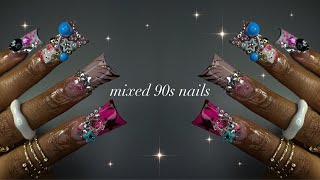 Mixed 90s Nails⭐️🐱💎| extra duck nails + Black History Month chat!💕✨