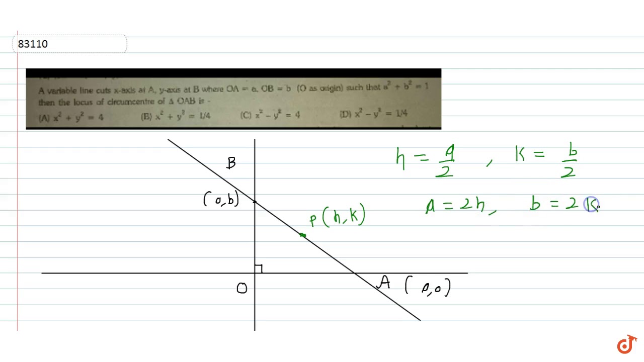 A Variable Line Cuts X Axis At A Y Axis At B Where Oa A Ob B O As Origin Such That Then Youtube