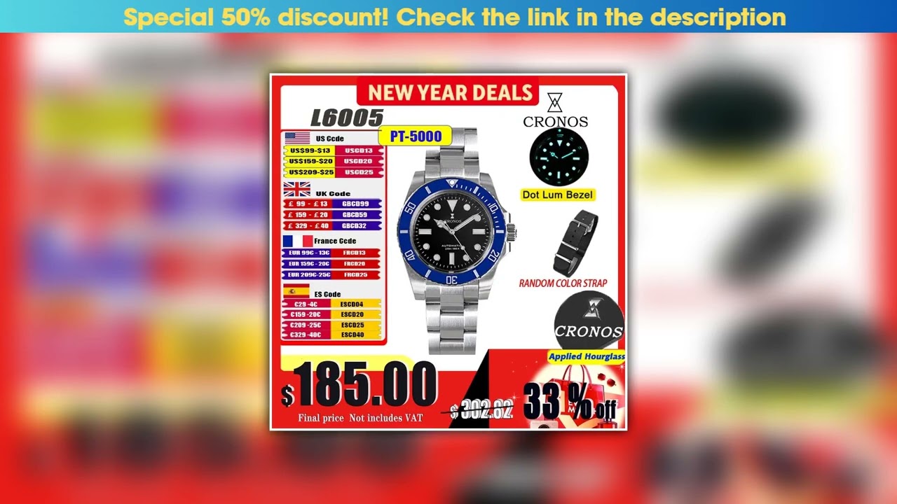 First Look Cronos Sub Diving Men Automatic Mechanical Watch No Date PT5000 Brushed Bracelet Ceramic