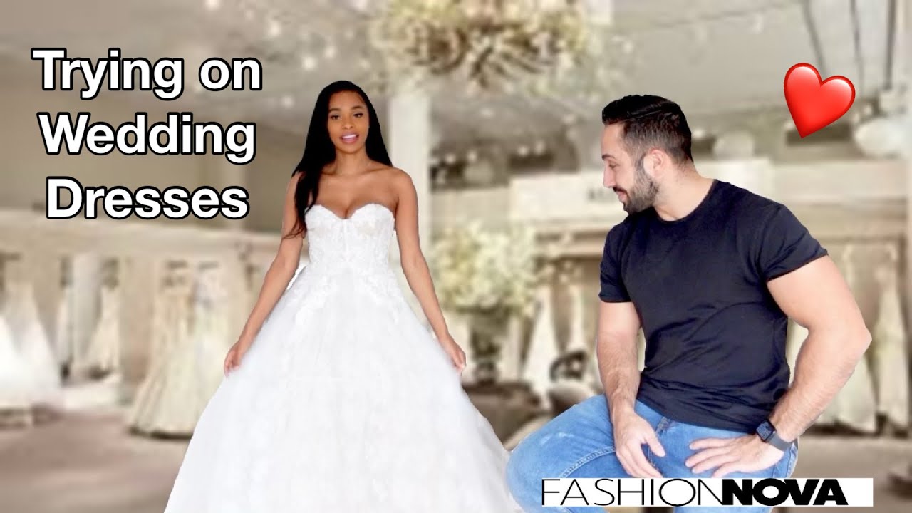 Trying On WEDDING DRESSES For My Fiancé For The First Time - YouTube