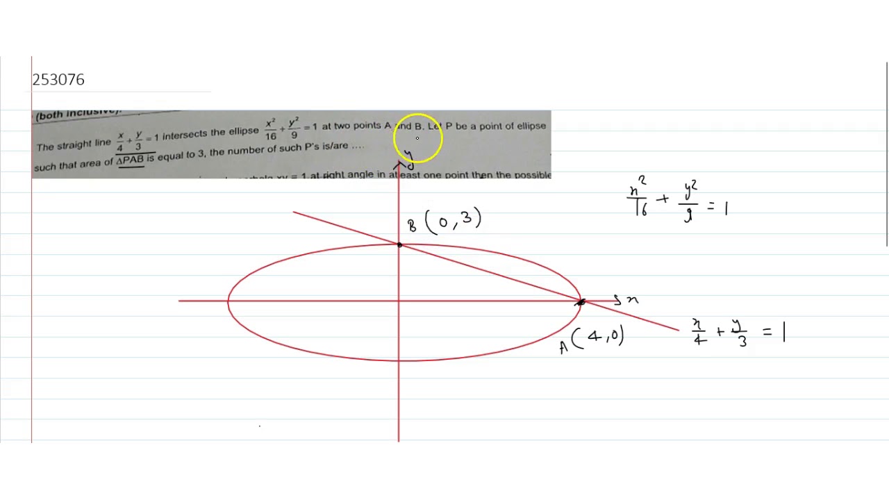 The Straight Line X 4 Y 3 1 Intersects The Ellipse X 2 16 Y 2 9 1 At Two Points A And Youtube