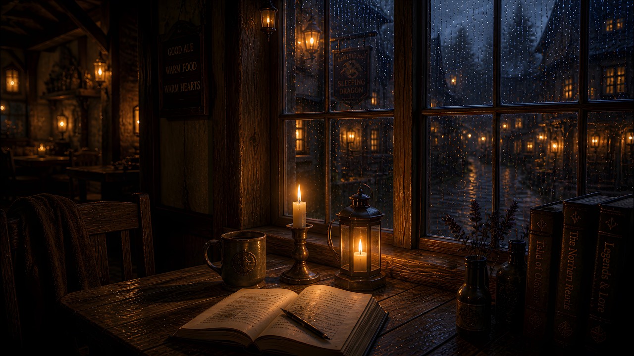 Cozy Medieval Tavern in the Rain 🕯️ | Relaxing Fantasy Ambience for ...
