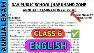 Dav class 6 english question paper of annual/final exam 2026 | Dav paper Zone | 2025-26 | 
