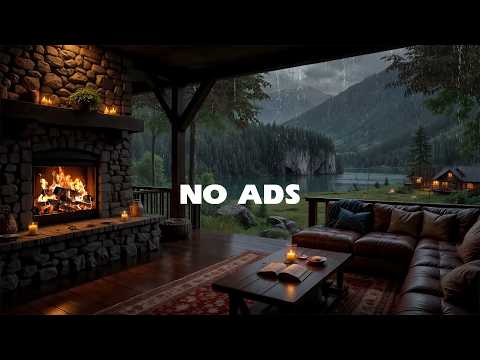 NO ADS ⛈️ Gentle Forest Porch Rain 🌧️ Soft Rain & Fireplace 🔥 Healing Sounds for Focus & Relaxation