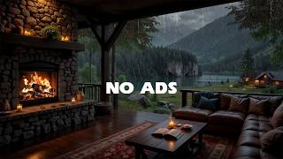 NO ADS ⛈️ Gentle Forest Porch Rain 🌧️ Soft Rain & Fireplace 🔥 Healing Sounds for Focus & Relaxation