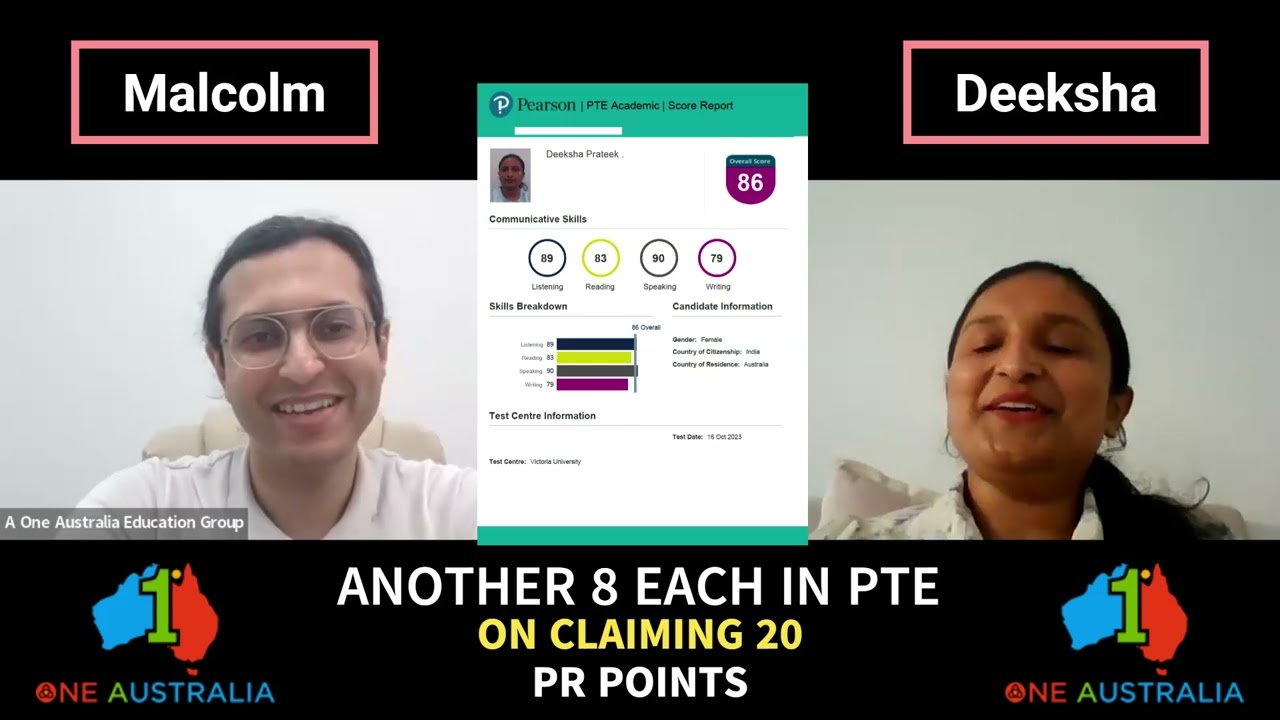 Deeksha's PTE Success Story | Scoring 8 Each with 20 PR Points | A One Australia Testimonial