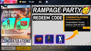 Gloo Wall Skin & Bundle Redeem Code Free Fire | Today Rampage Party Redeem Code |Free Fire New Event