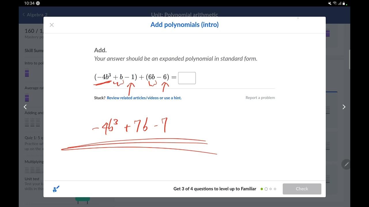 A2.3 Add polynomials (intro) (Polynomial arithmetic)- Algebra 2- Khan